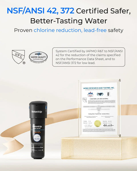 10UA Under Sink Water Filter System Cuts PFAS PFOA And PFOS Lead Chlorine Bad Taste And Odor Connects Directly To Your Faucet Easy Under Counter Install NSF ANSI 42 Certified Filtration 1 Year with certification display