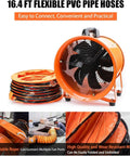 Heavy Duty High Velocity 10 Inch Portable Utility Blower Fan with 16.4ft Flexible PVC Hose for Industrial Use