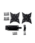 Rustic Speak Easy Door Latch And Decorative Hinge Kit With One Latch, Two Butterfly Hinges And Twelve Black Mounting Screws