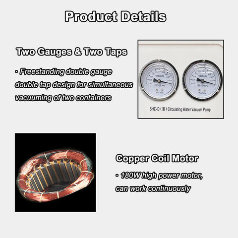 Two gauges and copper coil motor details of Heavy Duty Water Circulating Vacuum Pump With 15L Tank And 90L Flow Rate For Lab Chemistry Tools