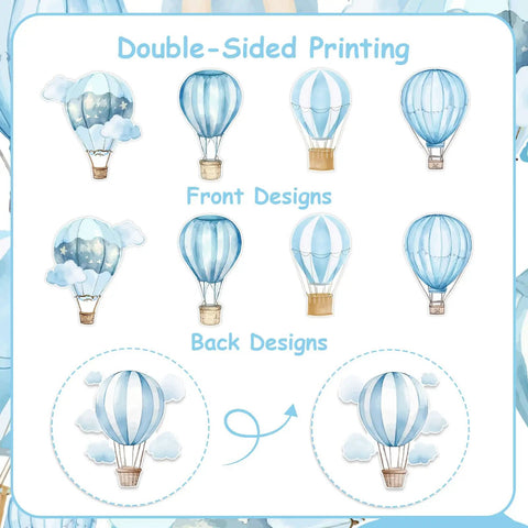 Blue Hot Air Balloon Baby Shower Decorations Kit Featuring 24 Hanging Swirls And Streamers With Cloud And Plane Travel World Theme