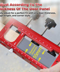 Close-up of Adjustable Aluminum Door Hinge Mortise Jig Kit With Dual Clamps for precise hinge positioning, showing scale measurement.