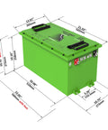 72 Volt LiFePO4 Golf Cart Battery With 18A Charger And Pro Accessory Kit Heated 105Ah 7.728kWh dimensions diagram