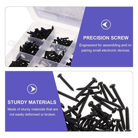 450 Pc Black Self Tapping Screws Kit Round Head Set For Metal And Small Electronics, Carbon Steel, Weather Resistant, M2.3 To M3