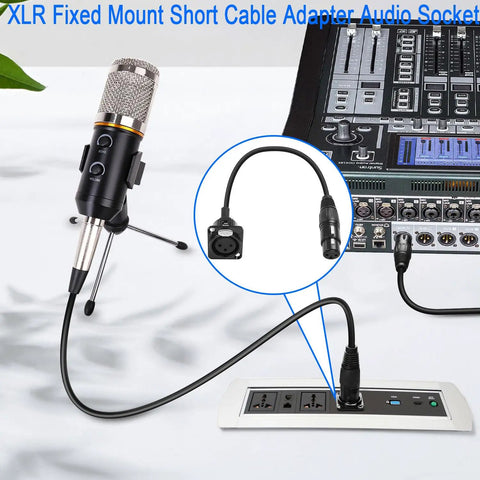 Microphone connected using XLR Female To Female Panel Mount Cable Connector With 13.8 Inch Short Cable, 3 Pin Audio Socket