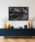 Steam Locomotive Wheels Canvas Poster Wall Art In Black And White, High Resolution Train Print for Living Room, Framed