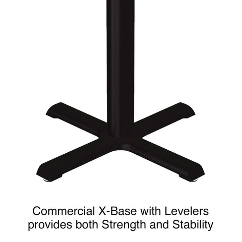 Gray Granite Top 42 Inch Square Bar Table with Black Cast Iron Base and Steel Column close-up of black cast iron X-base with levelers.