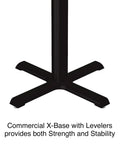 Textured black cast iron X base of 30-Inch Square Bar Table For Cafes And Break Rooms With 29-Inch Tall Height, sturdy legs visible