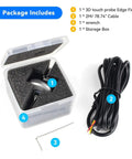 CNC 3D Touch Probe Edge Finder For Mach3 And GRBL CNC Routers shown with 2M cable, 6mm shank, wrench, and storage box