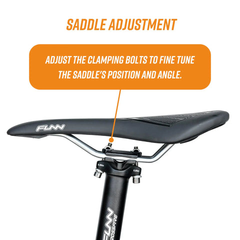 Crossfire Bike Seat Post 350mm Length, 27.2mm Diameter, AL6061 Aluminum, saddle adjustment bolts visible under saddle