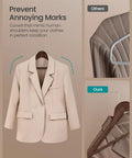 Comparison of Heavy Duty Birch Wood Hangers Set Of 30 With 360 Degree Swivel Hooks Walnut Brown Finish and standard hangers showing garment preservation.