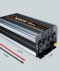 Heavy-Duty 5000W DC 12V To 110V Inverter For Off-Grid Camping And RV Use, 10000W Peak, LCD Display, power cables, dimensions shown