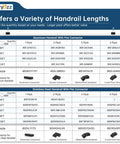 Heavy Duty 12Ft Black Aluminum Handrail For Cable Railing Systems variety chart showing lengths and connectors available.