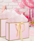 Pink Gift Bags With Handles Set Of 2 14 Inch Medium Gift Bags Include 4 Tissue Papers And 2 Greeting Cards Perfect For Baby Shower Bridal Shower Wedding Graduation Or Birthday Party Gift Wrapping with tissue papers and cards
