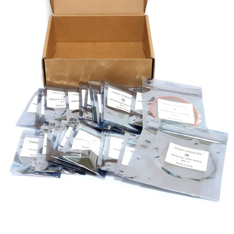 Gasket And O Ring Repair Kit For Classic And Classic Pro Espresso Machine With Viton Silicone Seals PTFE O Rings And Stainless Screws Replacement Set For Pro Grade Durable Maintenance displayed with packaging and components.