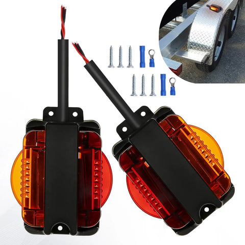 Two Pack Prewired Trailer Fender Lights Amber Front And Red Rear LEDs High Visibility Clearance Marker Lamps For Trucks