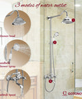 Exposed Shower System Set In Polished Chrome With 8 Inch Rain Shower Head, 2 Knob Handles, 3 Function Diverter, Tub Spout