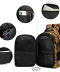 Dope Striped Forest Tiger Print Unisex Backpack With Huge Capacity, Durable Polyester, open to show interior pockets