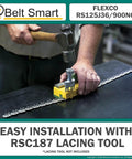 Heavy Duty Alligator Conveyor Belt Staple Fastener Kit With Pre Installed Strips For Quick Rubber Belt Splice Repair Includes Nylon Hinge Pins And Retaining Washers Box Of Four Sets Dead Easy Setup Fits Snug in use with hammer on conveyor belt.