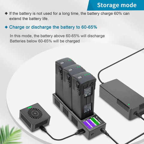 All In One Multi Function Battery Charger With Storage For DJI Mavic 3 Series Batteries Charge And Discharge Wall And Car Parallel Charging Hub For Mavic 3 Pro Classic Cine Drone Accessories showing storage mode with batteries inserted.
