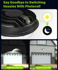 Go To 150W LED Barn Light Dusk To Dawn Outdoor Flood Light With Photocell showing auto on-off feature over garage