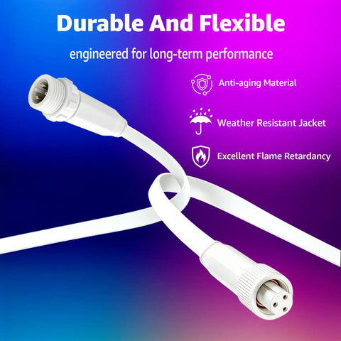 Heavy Duty 10 Foot Extension Cord For Govee Prism Outdoor Lights Plug And Play Three Pin Design with weather resistant jacket.