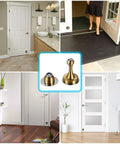 Sturdy Magnetic Door Stopper With Gold Finish installed on walls and floors in home and office settings, includes adhesive tape and screws.