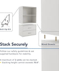 Stackable 2 Cube Wood Storage Organizer Shelves with anti-tip kit and wood dowels, light blue finish, for dorm and office use.