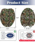 Elongated Resin Toilet Seat for Bathroom dimensions displaying 18.5 inches length, camo design, adjustable hinges.