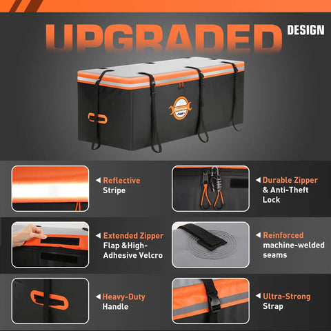 Hitch Cargo Carrier Soft Shell Bag Waterproof 20 Cubic Feet Storage Bag with reinforced straps and combination lock design features