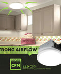 Whisper Quiet Integrated LED Light Ceiling Mount Bath Exhaust Fan 110 CFM 2.0 Sones White For Bathrooms Up To 110 Sq Ft