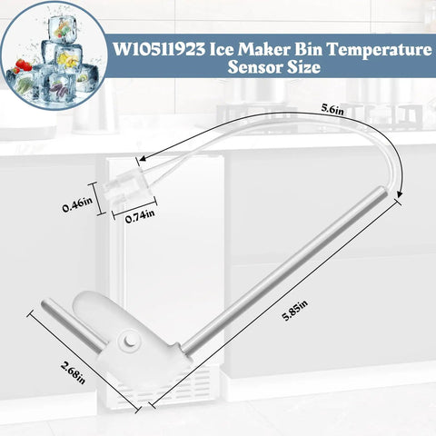 Ice Maker Bin Temperature Sensor Replacement For Whirlpool, No Brainer Install, Precise Temperature Readings, Fixes Slow Ice, Off Temperature Displays, Alarm Errors, Energy Drain, Reliable Home Kitchen Upgrade, 5.85in sensor size