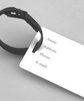 Compact Black And White Piano Grid Print Luggage Tags With Personalized Name Tags For Slick Travel Setup and secure black strap.