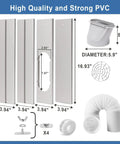 Portable AC Window Vent Kit With Adjustable Vertical And Horizontal Sliding Panels, Seamless Window Seal, hose adapter, and exhaust components displayed.