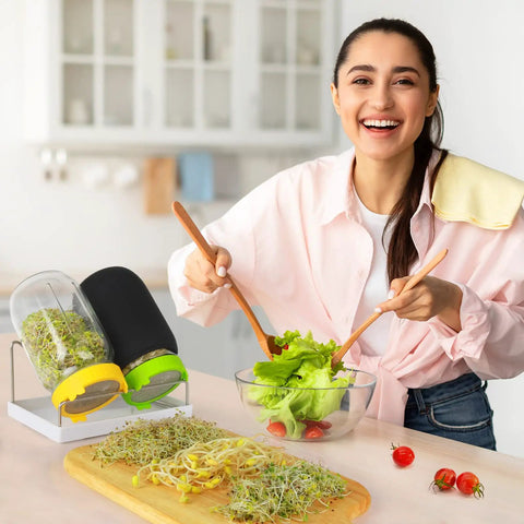 Seed Sprouting Kit With 2 Large Wide Mouth Mason Jars, Sprout Lids, Drain Tray, Blackout Sleeves, Stainless Stand, Easy Home Sprouting For Bean Sprouts, Broccoli, Alfalfa And More