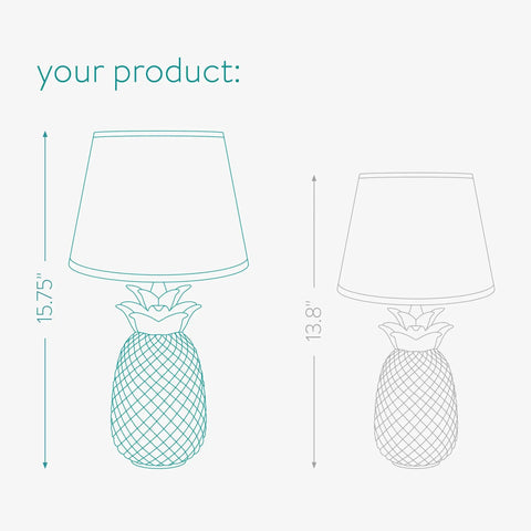 Gold Pineapple Table Lamp With Ceramic Base dimensions comparison, 15.75 inch tall ceramic base and black shade