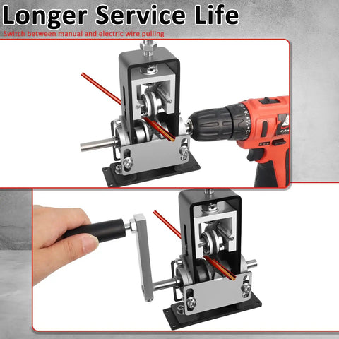Drill Powered Wire Stripping Tool For Scrap Copper, Adjustable Hand Crank Wire Stripper demonstrating manual and drill use.