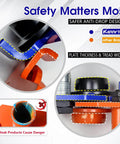 Safety comparison of 1 Ton Beam Trolley With Heavy Duty Manual Push, featuring safer anti-drop design and plate thickness vs. other brands.