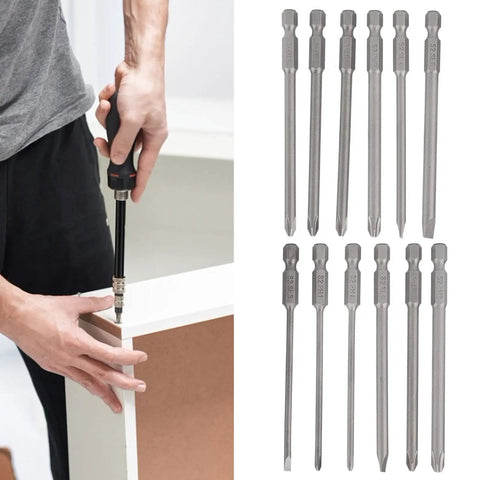 Rock Solid 12 Piece Screwdriver Bit Set With S2 Alloy Steel Construction And Precision Tips For Electric Drill Or Manual Use Featuring Sandblasted Anti Rust Surface To Save Your Tools From Damage And Wear, 12 bits shown