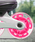 Close-up of rosy 8 Pack 64mm Inline Skate Wheels With Bearings For Indoor And Outdoor Replacement High Performance Durable Wheel