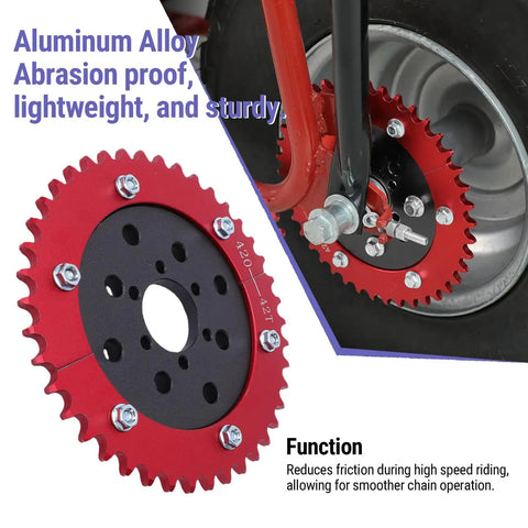 Heavy Duty Split Sprocket Hub Adapter Fits Baja Massimo Mini Bike Go Kart 42 Tooth Gear with aluminum alloy sprocket detail.
