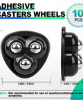 10 Piece Self Adhesive Appliance Casters With 360 Degree Slick Swivel Rollers, Heavy Duty Abs Sticky Mover Pads displaying measurements and ball design.
