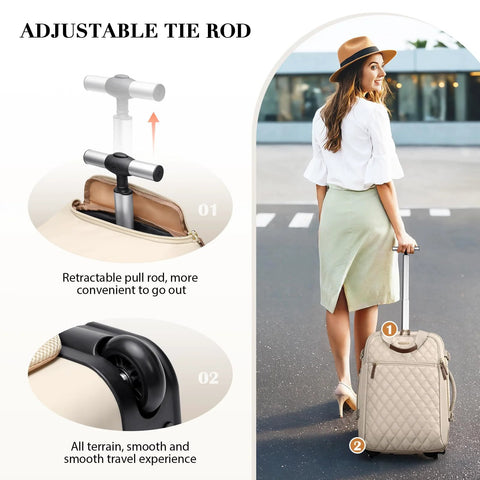 Rolling backpack for women in apricot with wheels; fits 17-inch laptop