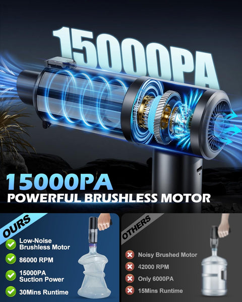 Cordless Handheld Car Vacuum With 15000Pa Beast Suction Brushless Motor showcasing internal motor components
