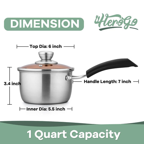 1 Qt Stainless Steel Saucepan With Lid For Gas And Electric Stoves Camping And Travel Healthier Cooking No Cap Rust Free 18 10 Nonreactive Pot Heats Fast And Even Durable No Toxic Coatings