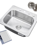 Single Bowl Stainless Steel Kitchen Sink 25 By 22 By 9 Inches Top Mount Drop In With Strainer And Dish Rack 18 Gauge T304