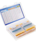 Front view of BOJACK resistor kit in a clear two-compartment case; blue metal-film resistors, 0Ω–5.6MΩ, 1% 1/4W