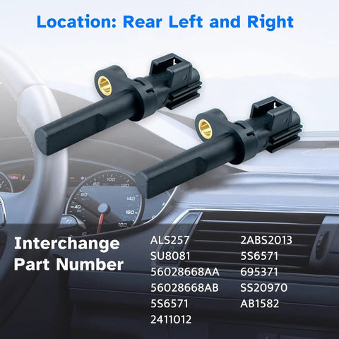 Premium Grade Rear Abs Wheel Speed Sensor Left And Right Pair Designed For Dodge Ram 1500 2500 Durango 2007 2012, image showing sensors with part numbers.