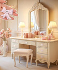 Elegant vanity with eight piece pink bow dresser knob set cast iron drawer pulls for cabinets and wardrobes vintage coquette style