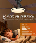 Ceiling Fans,46" RGB Low Profile Ceiling Fans with Lights, Wood-like Blades above sleeping child in cozy bedroom.